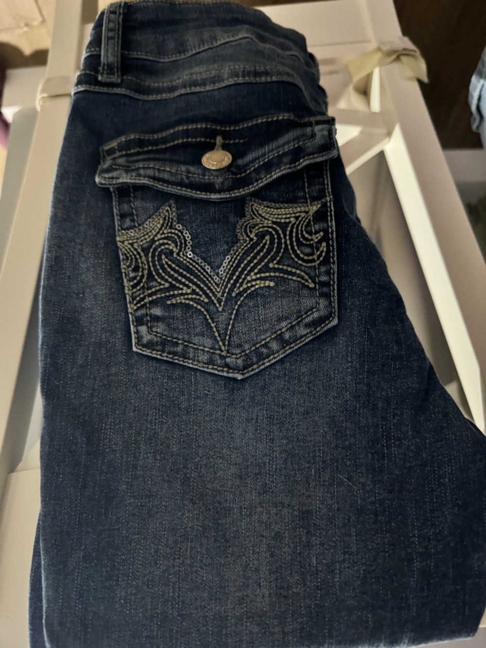SHEIN Dark Blue Bootcut Jeans with Embroidered Back Pocket